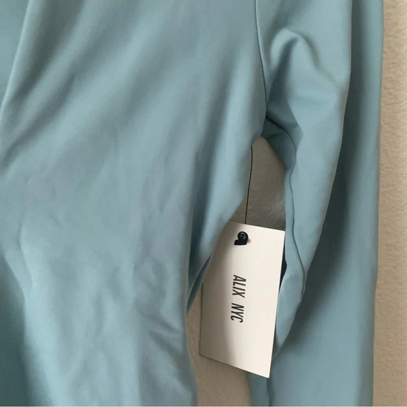 ALIX NYC Jules Body Deep V-Neck Long Sleeve Bodysuit Thong Blue Small NWT $195. - Picture 4 of 10